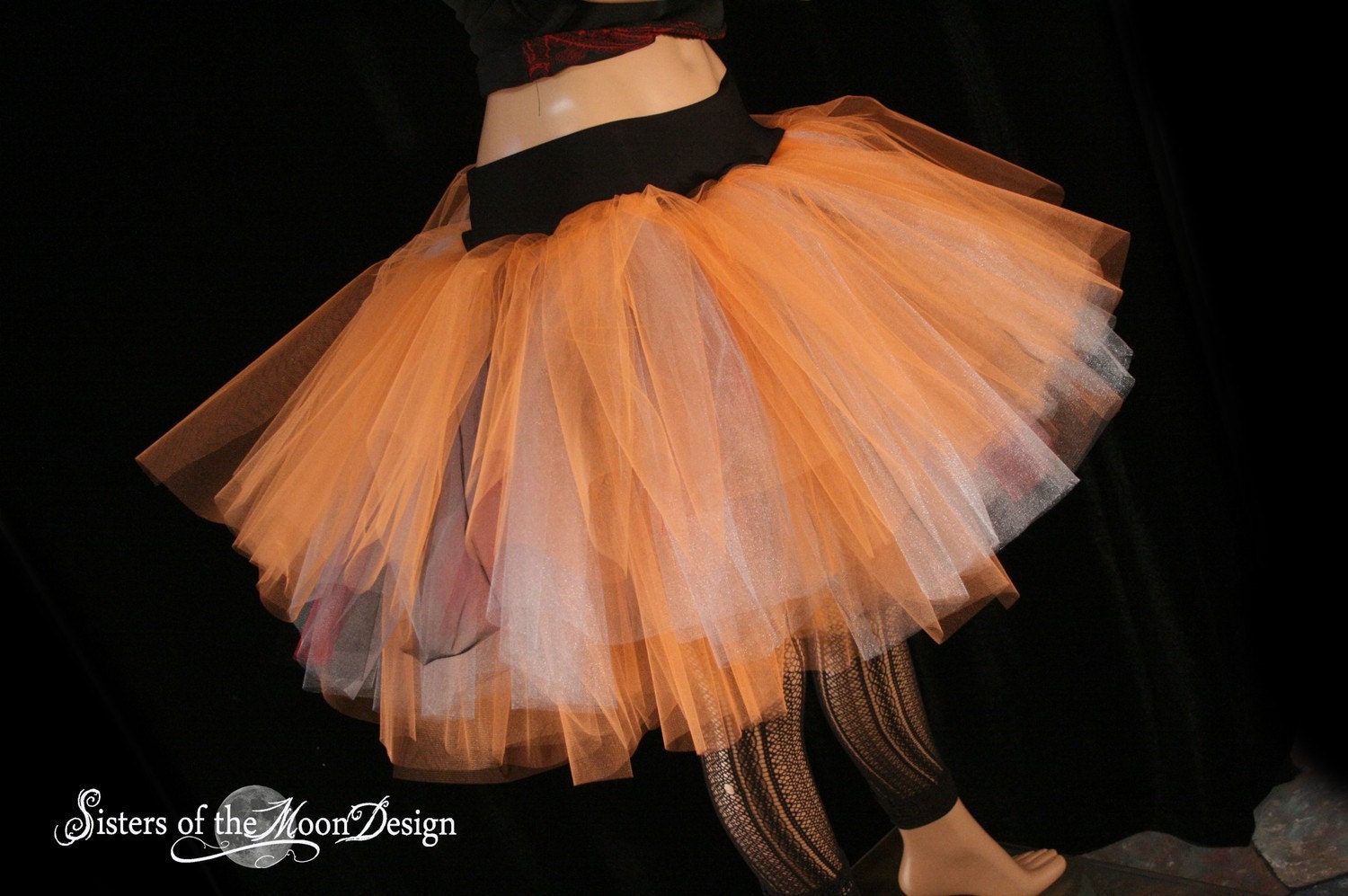 Three Layer Petticoat tutu skirt fire Lava orange silver black Adult dance costume -- You Choose Size