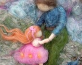 Fiber Art - First Dance- Needle Felted Wall hanging /sculptural wool painting Waldorf inspired