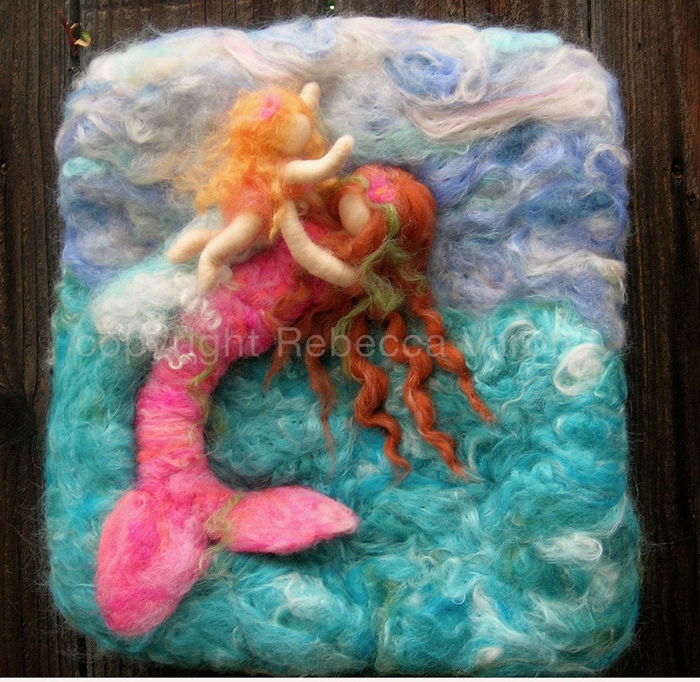 Art - Riding the Waves- Needle Felted Wall hanging  Waldorf inspired
