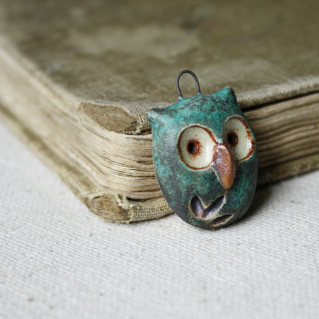 Hoot owl charm- copper patina