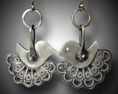 Bird Earrings Sterling Silver BIRDIE Earrings Super Dangling Birdie Peacocks Silver Bullet