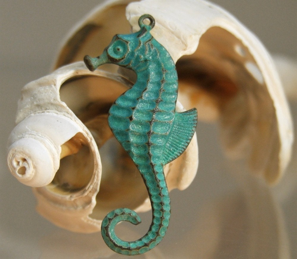 Verdigris Brass Seahorse Charm - Dreamy
