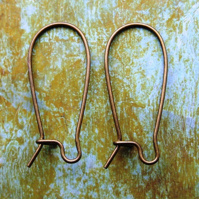 Medium Brass Kidney Earwires 25mm  - Hand Antiqued - 12 PAIRS