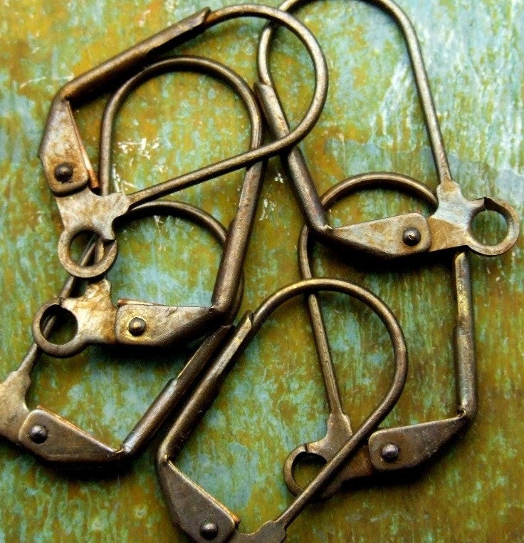 Six PAIRS Brass Leverback Earwires - Hand Antiqued