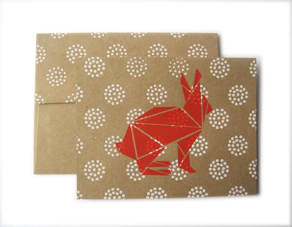 Easter  Card - Geometric Bunny Rabbit Screen Printed