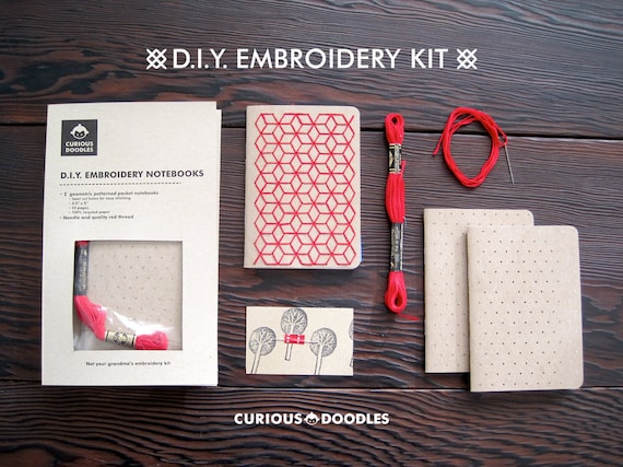 DIY Geometric Pocket Notebook Embroidery Kit Set of Two