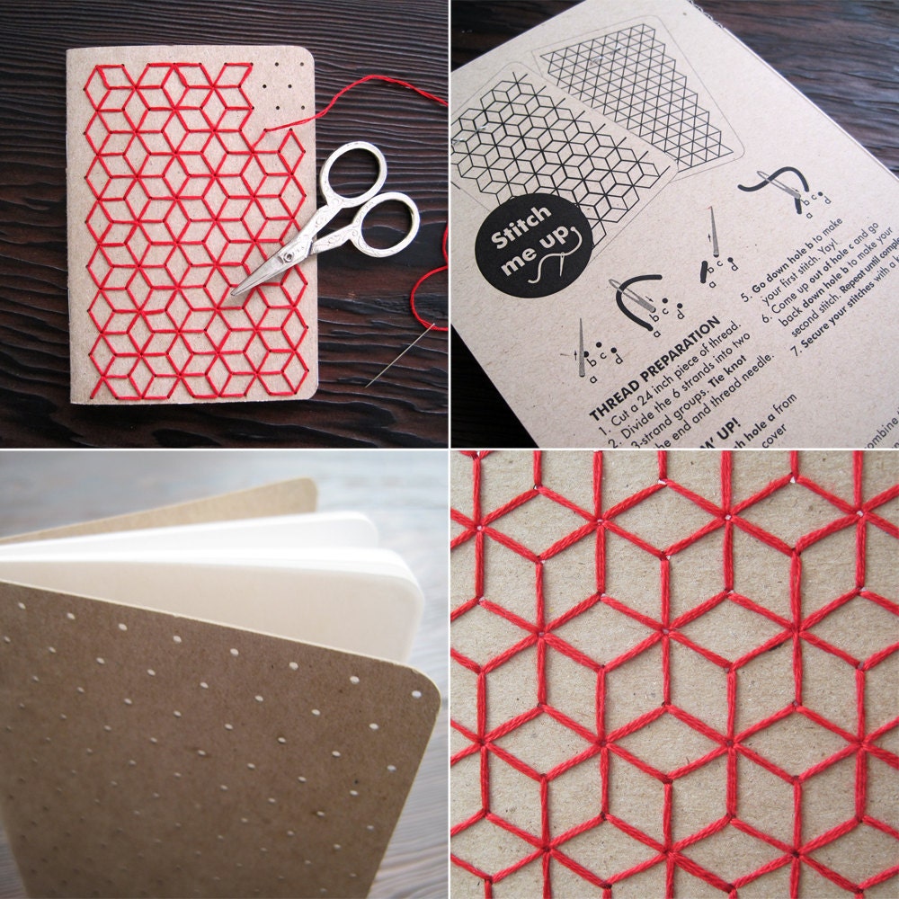 DIY Geometric Pocket Notebook Embroidery Kit Set of Two