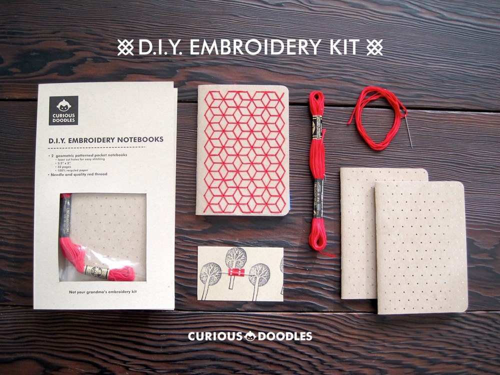 DIY Geometric Pocket Notebook Embroidery Kit Set of Two