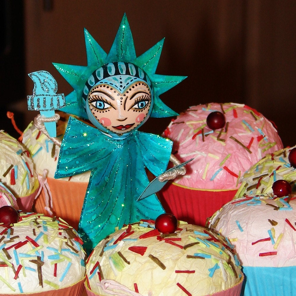 OOAK Lady Liberty- Hand painted Doll - wood peg doll - collector piece