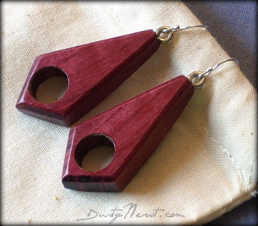 Wooden Prism Earrings - Purpleheart
