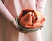 handmade shawl - artificial silk Scarf - painted in  ombre nectarine