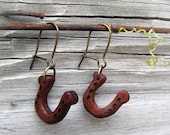 Rusty Horseshoe - Wamara Rosewood Hand Carved Earrings by Tanja Sova