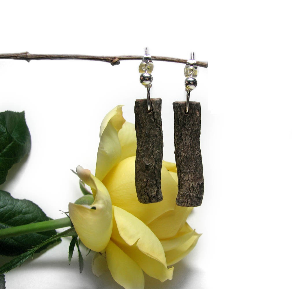 Unique Magnolia Rustic Twig Wooden Earrings by Tanja Sova