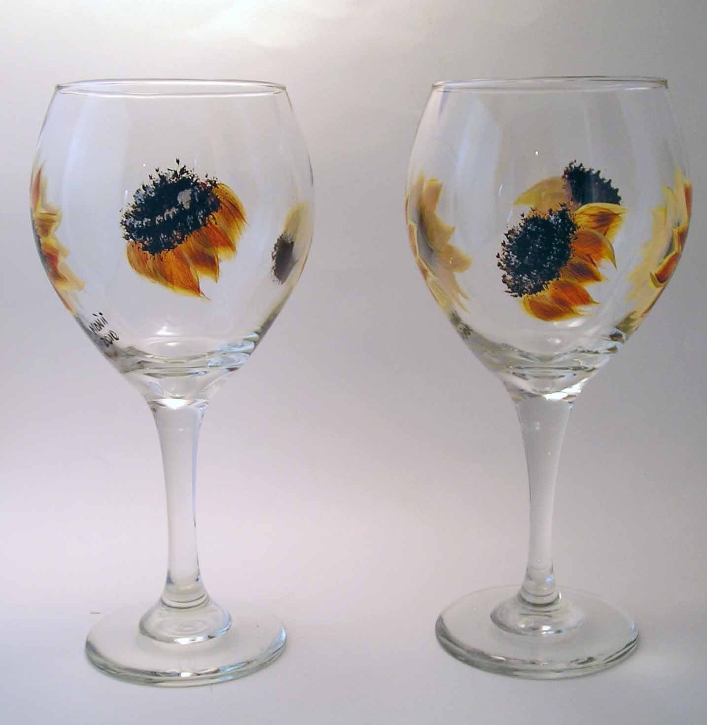 Sunflower Wine Glasses Painted