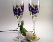 Hand Painted Purple Violet Toasting Flutes