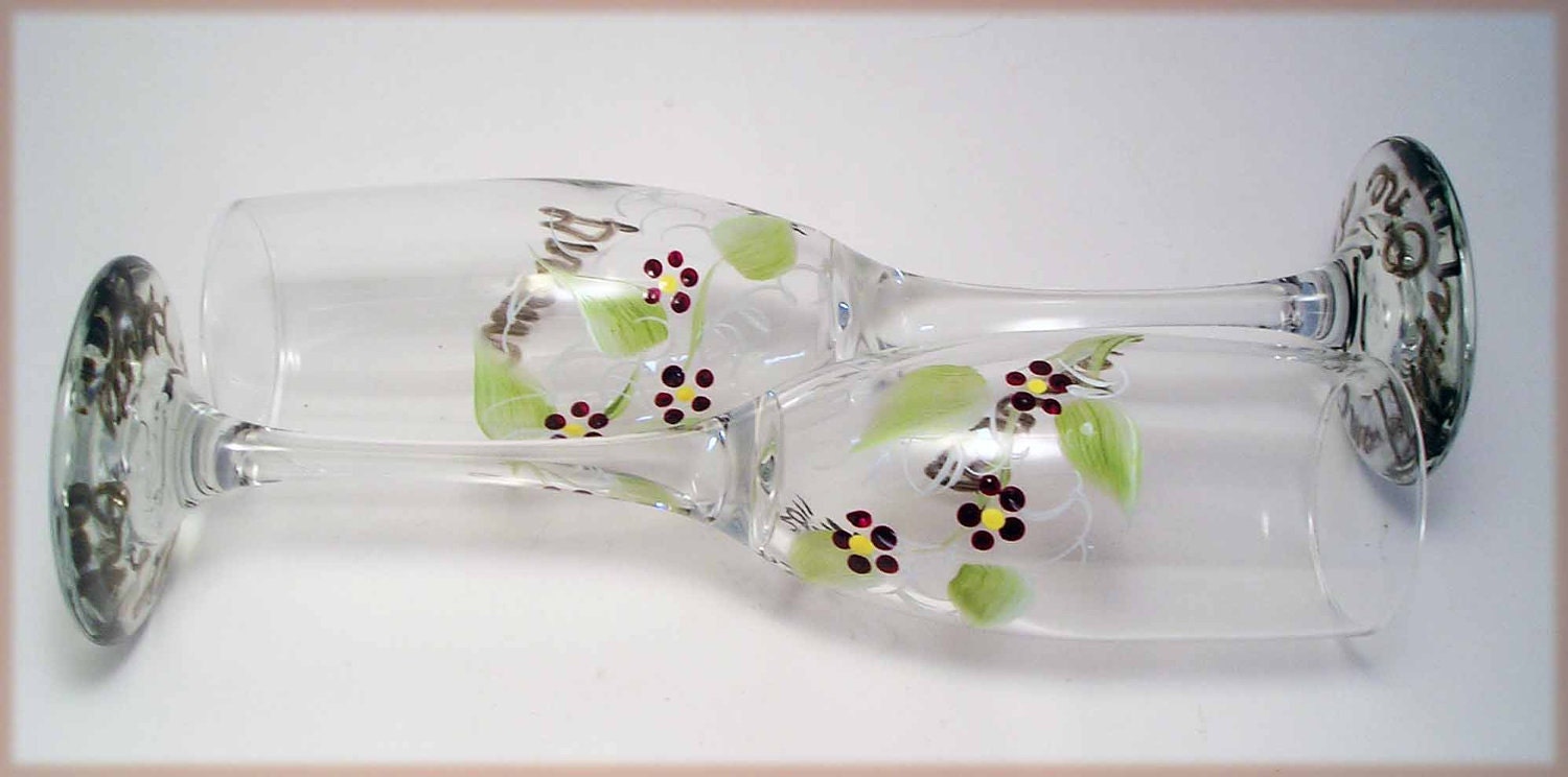 Leaves and Flowers Painted Toasting Flutes