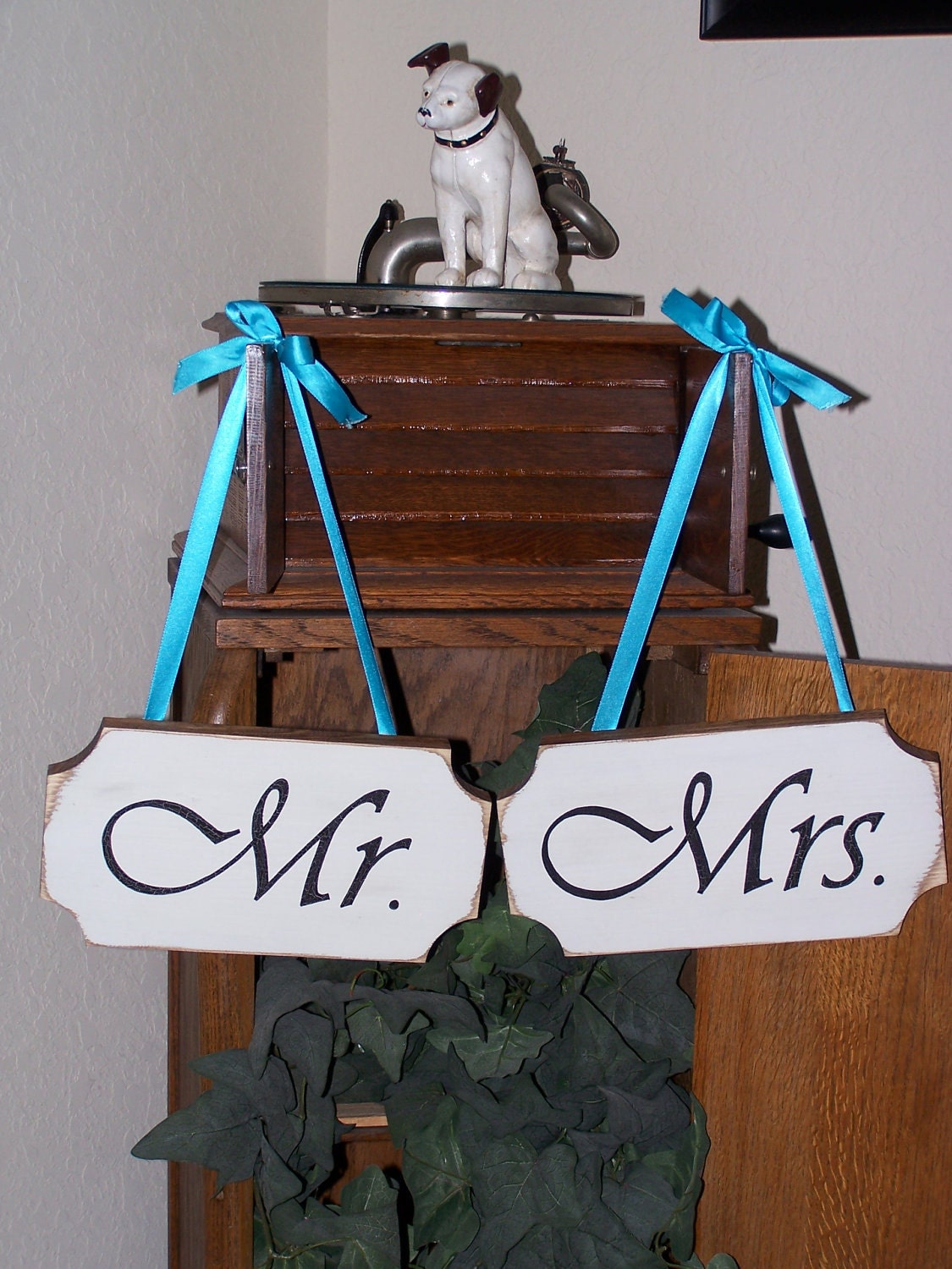 Mr. Mrs. Chair Signs, Custom Table or Church Pew Markers, Wooden Rustic, Wedding, Bridal, French Shabby Cottage Chic, Photo Prop