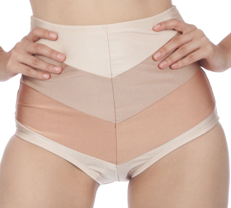 SALE Amelia High Waisted Chevron Stripe Bikini Bottom in Nude Tones (XS-XL)