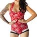SALE Romper Halter Swimsuit in Red Bandana with Black and White Ruffles(S,M,L)