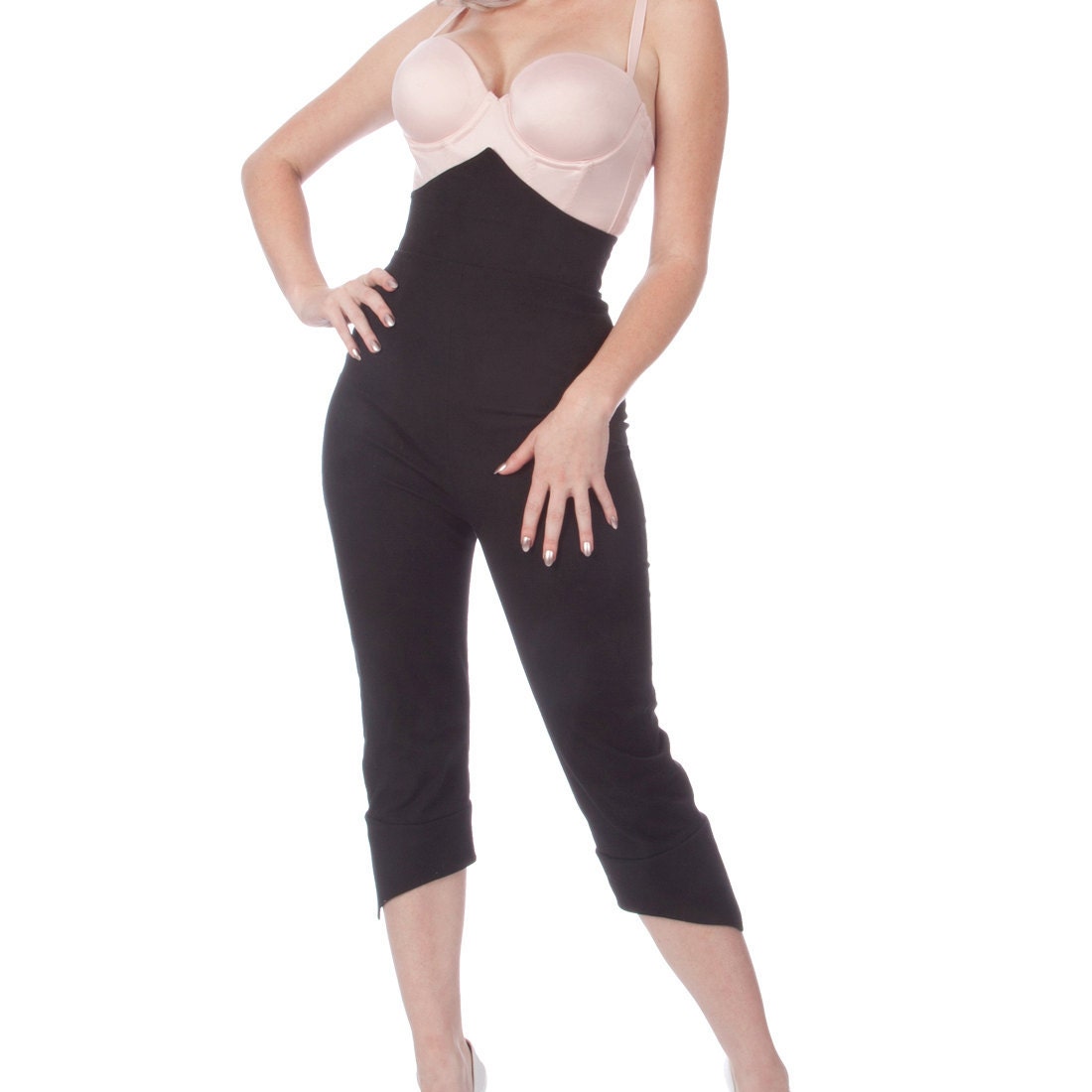 Penny Super High Waisted Pointy Capri Pants in Black Stretch Cotton Twill (XS-XL)