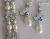 Bride-Bridesmaids-Rhinestone Pearl Bracelet and Earrings Set