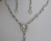 Bride-Bridesmaids Pearl Rhinestone Necklace and earrings set cubic Zirconia pendant Bridal Jewelry Bridal Accessories