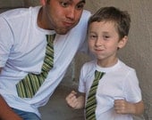 FATHER and SONs..................  fine jersey White t shirt with Black and Green Stripes NECKTIE applique.........Adorable gift set