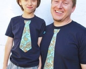FATHER and SONs........Navy fine Jersey T-shirts with a  Paisley  NECKTIE applique ........ Great Father"s day gift