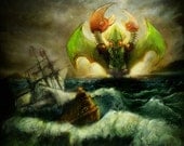 Robo Cthulhu Rises and Totally Wrecks some Stupid Ship fine art print 8x10