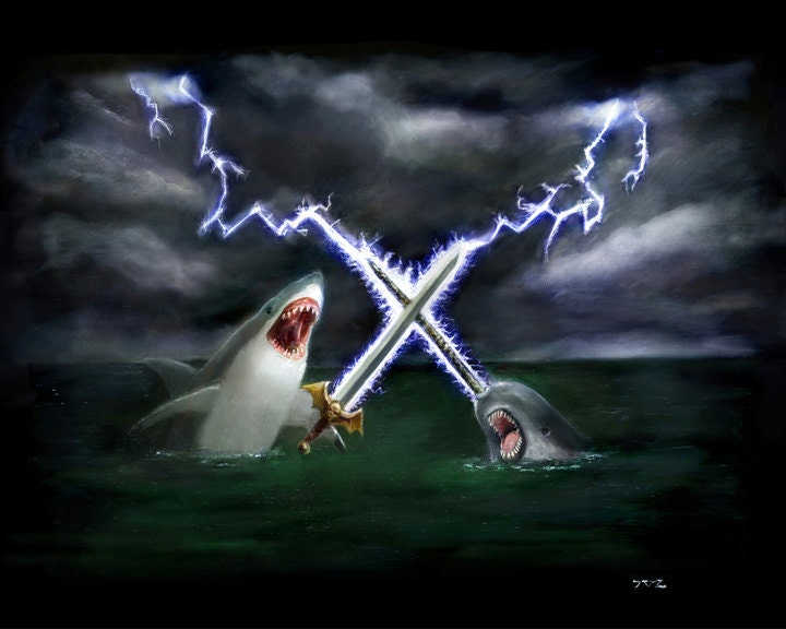 Shark vs Narwhal 16x20