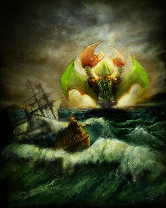 Robo Cthulhu Rises and Totally Wrecks some Stupid Ship fine art print 8x10