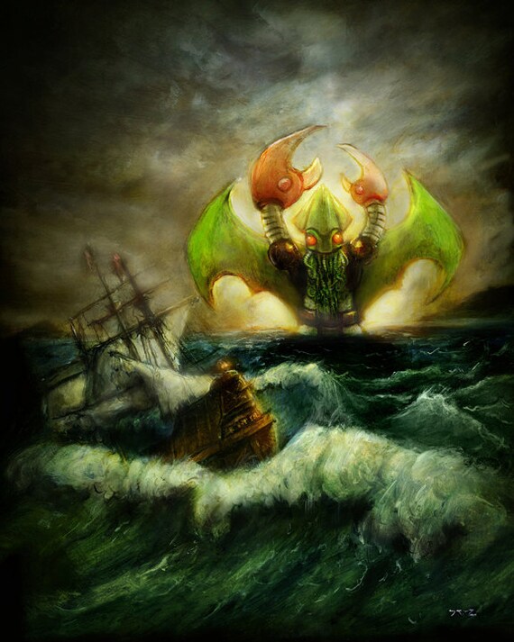 Robo Cthulhu Rises and Totally Wrecks some Stupid Ship fine art print 8x10