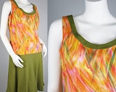 60's Vintage Mod Pastel and Olive Drop Waist Dress