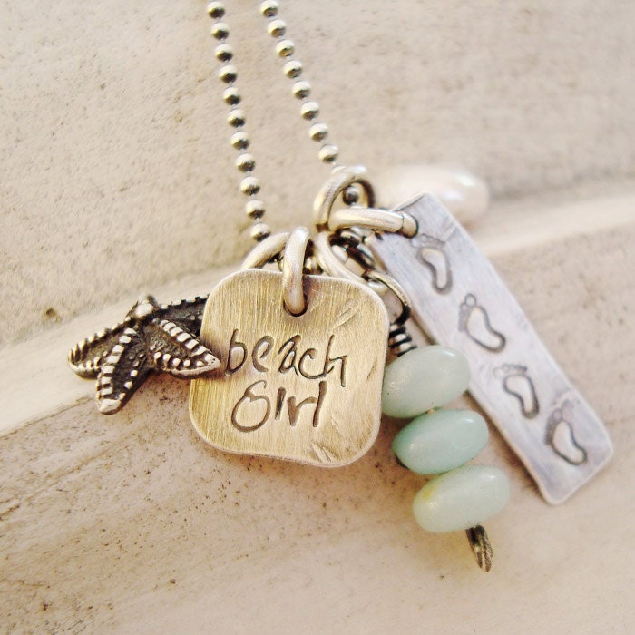 personalized jewelry, hand stamped necklace, summer, surfer, beach girl necklace, mothers necklace, creme de la gems