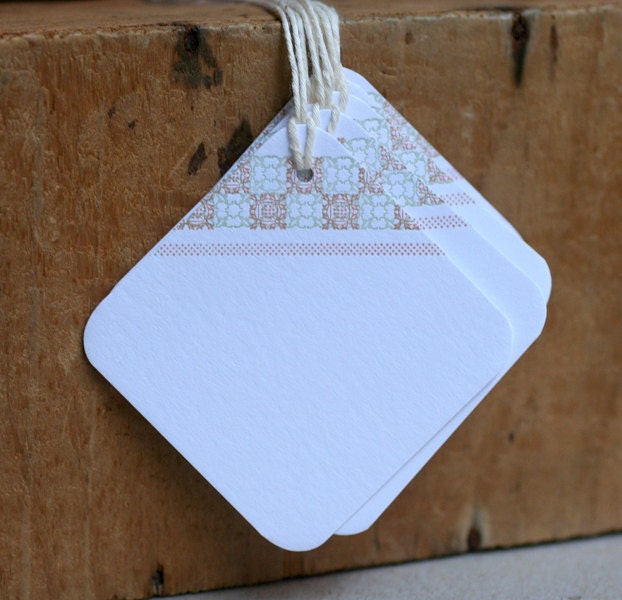 Square patterned letterpress gift tags, Set of 6