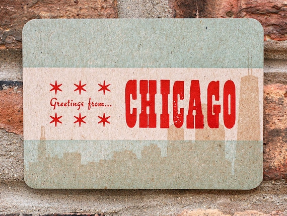 Greetings From Chicago letterpress postcard