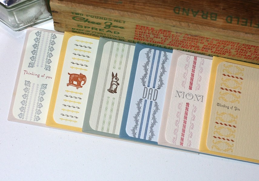 Letterpress Spring flat cards, set of 6
