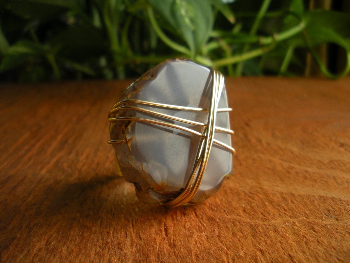 Chocolate Mocha Natural Agate Stone Ring