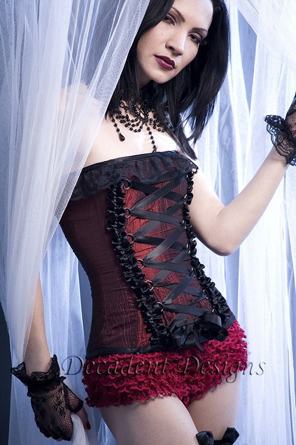 Burgundy Taffeta Overbust Corset-Made to measure (your size)