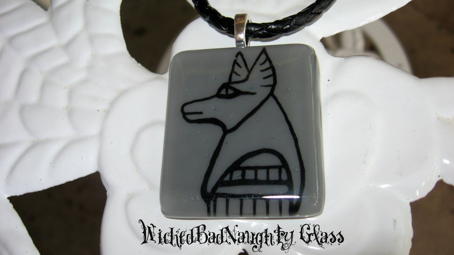 WBN Mens Grey Anubis Stained Glass Necklace