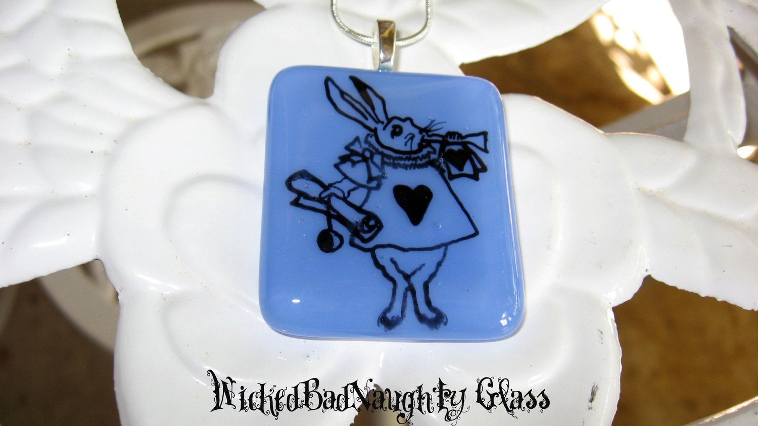 WBN Periwinkle Purple Running Rabbit Stained Glass Necklace WickedBadNaughty Glass