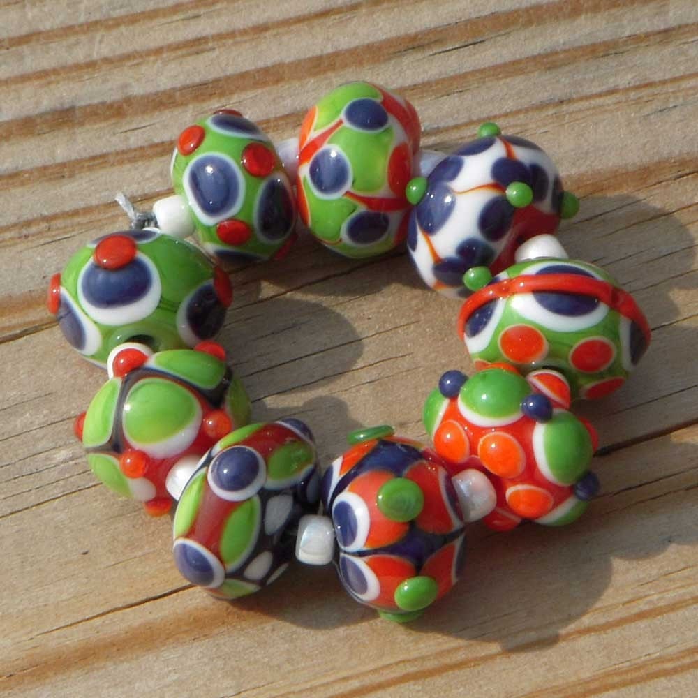 Lampwork beads in bright happy colors, "Joyful Noise"