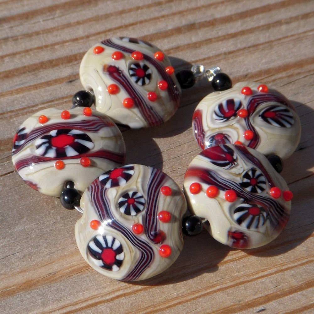 Handmade lampwork beads, murrini, "Ecstatic"