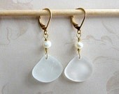Elegant Fan Shape Beach Glass Earrings for wedding or for everyday