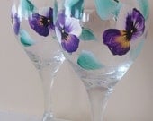 Purple Pansy Wine Glasses Hand Painted
