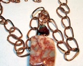 Red Marble and Brown Jasper Wire Wrapped Pendant on Copper Chain