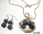 Blue Sodalite Wire Wrapped Necklace and Earrings Set