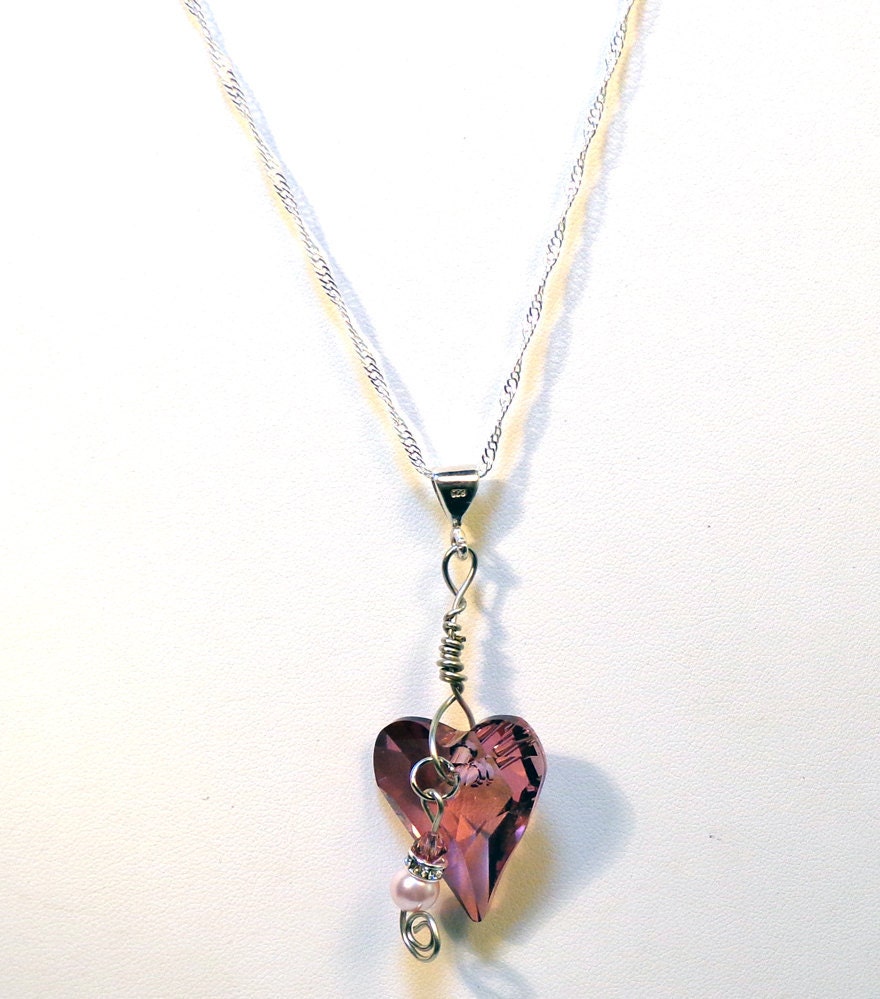 Antique Pink Swarovski Heart Necklace Set