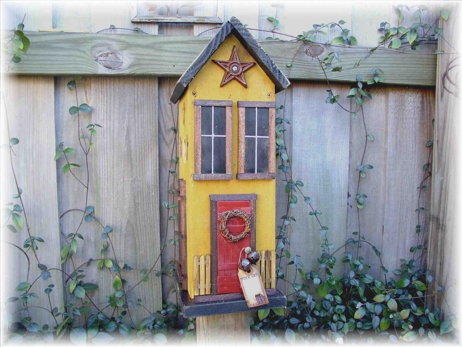 Primitive Folk Art Mustard Yellow Birdhouse
