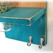 Wood  Cork Board Message  Center Hooks Dark Turquoise Color Shabby Chic